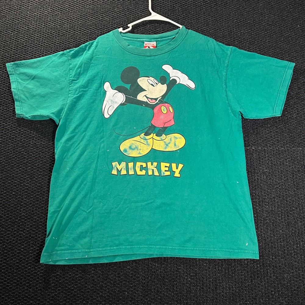 Vintage Mickey Mouse Graphic T Shirt Green XL Walt Disney World Tee‎